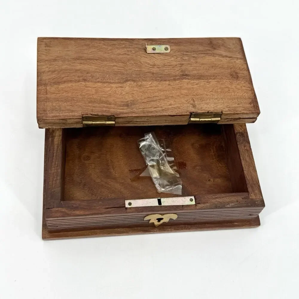VTG 1970s House Of Lloyd Book-Shaped Brass & Wood Faux-Book Trinket Lock Box
